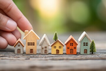 Handwritten notes about tiny homes business idea with miniature houses on a wooden surface showing creative inspiration for innovative living solutions