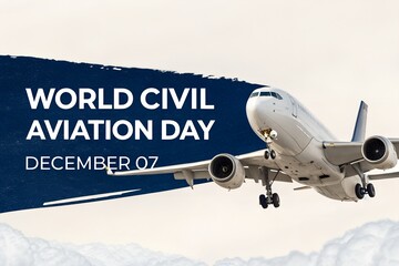 Celebrating world civil aviation day on december 7th with a modern passenger jet taking off against a soft neutral background symbolizing global travel and connectivity