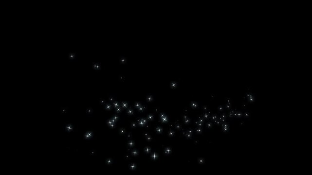Luxury glitter line stars, pixie dust path, fairy dust wand glitter trail transition, white twinkling stars, twinkling star particles, glowing doodle stars, Christmas stars on black alpha channel