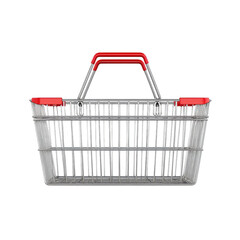 Empty Shopping Basket with Red Handles on White Background