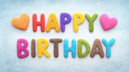 Happy Birthday Message in Multicolored Felt Letters and Hearts