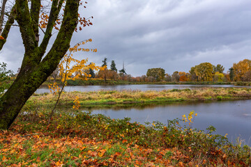 Beautiful lake view in autumn season