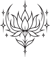 Gothic sigilism tattoo design of a lotus representing enlightenment and serenity.