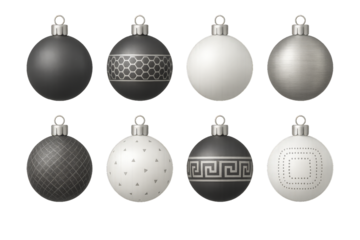 Decorative black and white ornaments arranged in a stylish pattern for festive celebrations