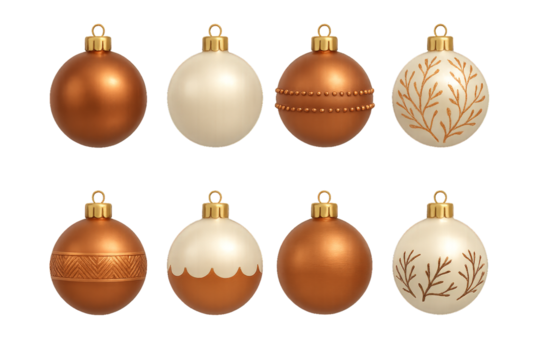 Colorful holiday ornaments in a flat lay arrangement showcasing various designs and textures for festive decoration