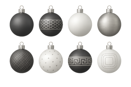 Decorative black and white ornaments arranged in a stylish pattern for festive celebrations