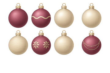 Decorative Christmas ornaments in shades of red and cream arranged beautifully for holiday celebrations