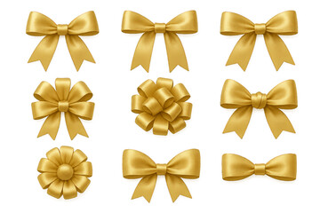 Various golden bows arranged in a grid, perfect for decorations and gifts during celebrations