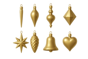 Decorative gold ornaments arranged in various shapes for festive decoration