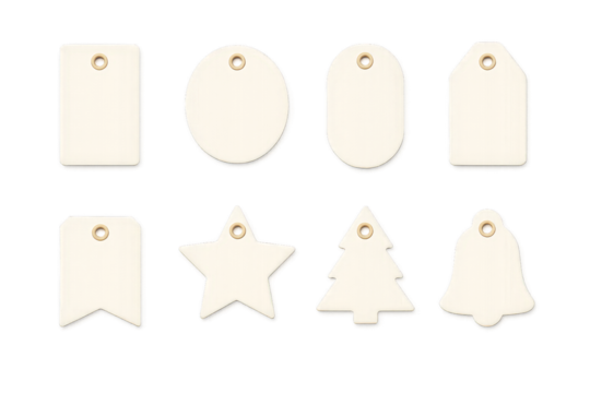 Blank gift tags in various shapes for creative holiday decorating and crafting projects