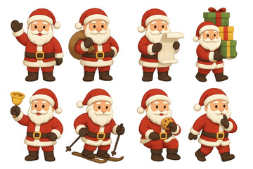 Different activities of Santa Claus during Christmas celebration and holiday season