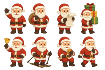 Different activities of Santa Claus during Christmas celebration and holiday season