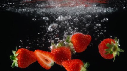 Fresh Strawberries Splashing into Water - Powered by Adobe