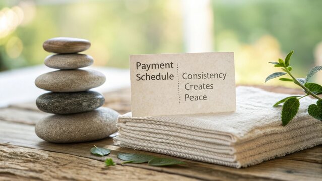 Peaceful Payment Schedule with Stones and Soft Textiles Promoting Consistency and Calm in Financial Planning