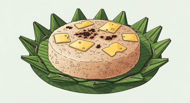 Delicious Biko Rice Cake Illustration with Cheese Topping.