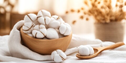 Soft white cotton fibers scattered across a clean white background in chaotic arrangement
