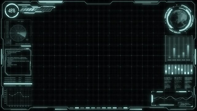 Digital HUD futuristic background motion graphic element cyber generated. Future technology interface data sci-fi display screen. Artificial intelligent analytic simulation, loop able video background