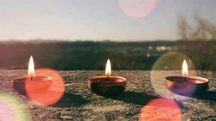 burning candles in the garden