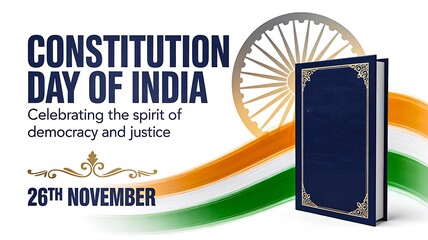 India constitution day poster with tricolor and law book celebrating democracy and justice
