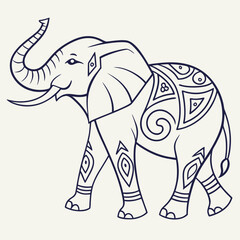 Stylized elephant with intricate patterns