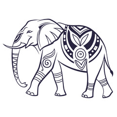 Stylized elephant with tribal patterns, walking slowly