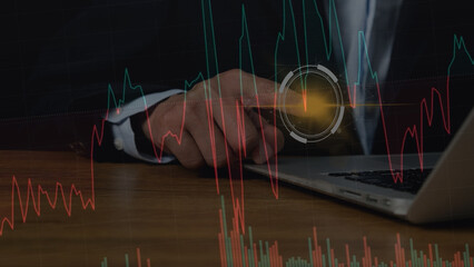 Business office working finance business investment graph business growth global business financial background business background  businessman analyzing financial data on laptop with