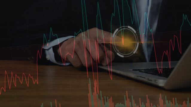 Business office working finance business investment graph business growth global business financial background business background businessman analyzing financial data on laptop with