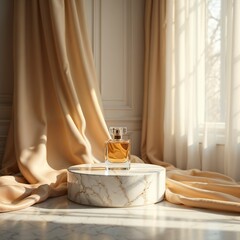 Luxury fragrance product shot in golden neutrals intended for premium branding