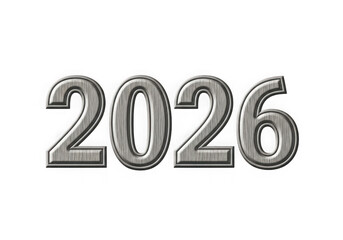 Metallic 3d rendering of the year 2026 isolated on transparent background