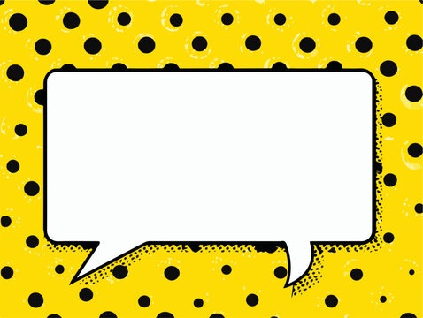Vetor de bal&atilde;o de fala pop art amarelo com bolinhas pretas, moldura de quadrinhos para mensagem.