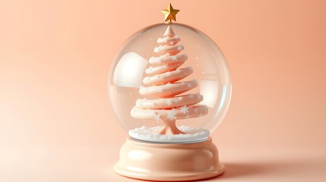 "Golden Star Globe: Elegant Christmas in Peach"