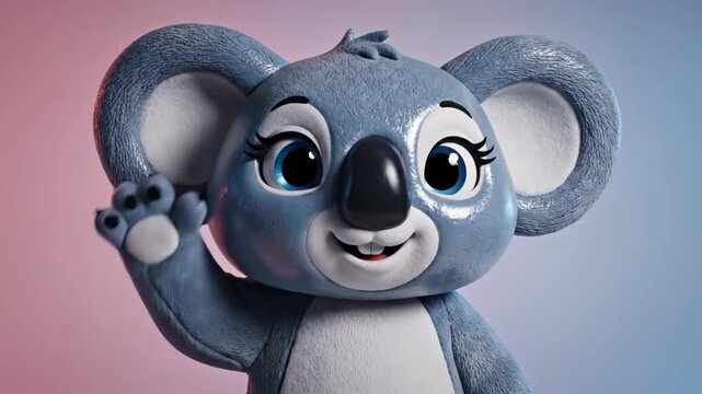 Charming and friendly cartoon koala mascot with soft fur and bright eyes waving hello with a joyful expression