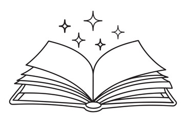 Open library book magic of reading, Outline drawing open book silhouette vector on a white background