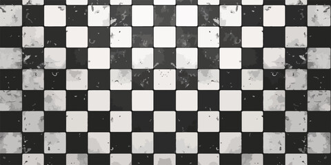 Fundo quadriculado preto e branco com textura grunge desgastada, padr&atilde;o xadrez vintage para design.