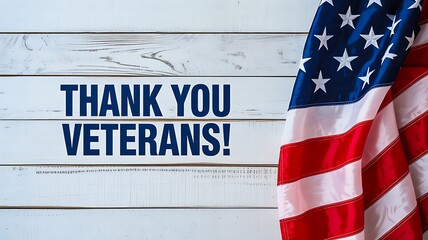Thank you veterans message with american flag on wooden background honoring military service

