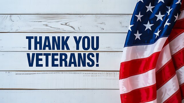 Thank you veterans message with american flag on wooden background honoring military service
