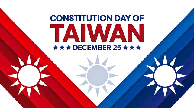 Taiwan constitution day banner with national colors and sun symbols celebrating december event
