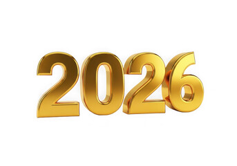 Golden 3d year 2026 number digit isolated on transparent background