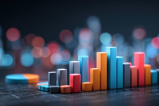 Digital marketing insights showcase colorful data visualization with bar graphs and charts representing online trends and performance metrics - Powered by Adobe