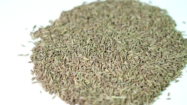 cumin seeds on white background close up.