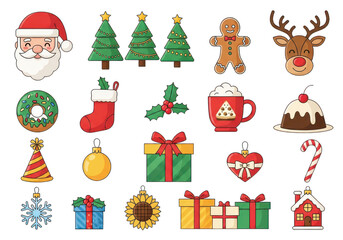 Collection of christmas and holiday elements isolated on transparent background