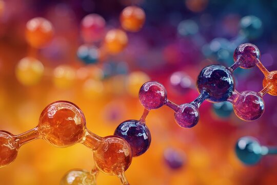 Abstract visualization showcasing colorful molecules and chemical structures in a vibrant, dynamic scientific setting