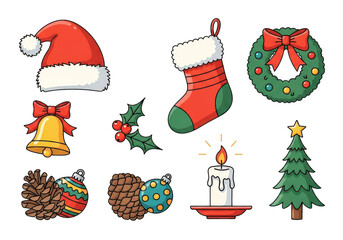 Collection of christmas icons isolated on transparent background
