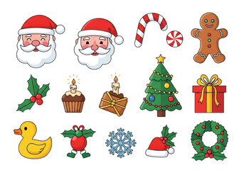 Christmas icons and symbols isolated on transparent background