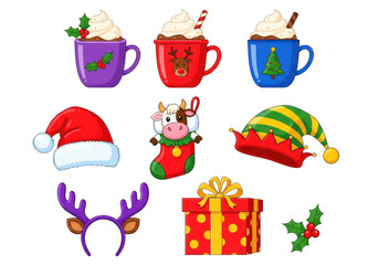 Collection of christmas holiday icons isolated on transparent background