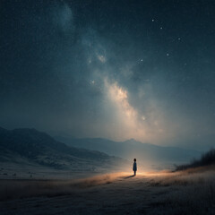 Fototapeta premium A child gazes up at the beautiful night sky filled with shining stars.