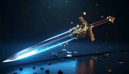 Obraz premium Futuristic Sword with Alien Technology and Floating Blade Segments Illuminated in High Fidelity Studio Lighting