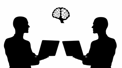 Creative team brainstorming with laptops, showing collaboration and ideas flowing, business intelligence and strategic planning for innovative solutions