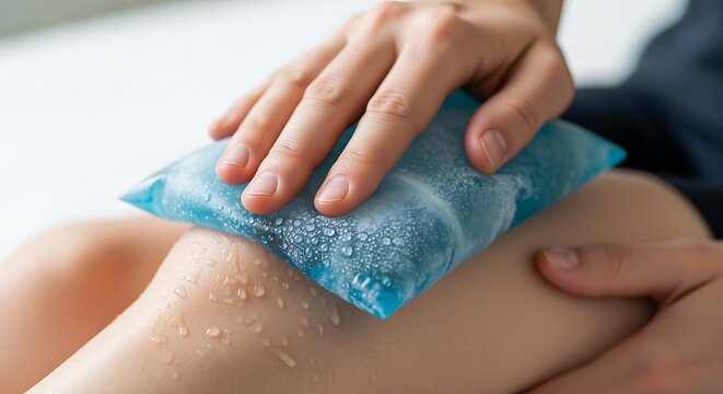 Applying Ice Pack to Knee for Pain Relief and Injury Recovery