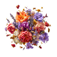 Floral bouquet. Roses, lavender, and other blooms. Vivid colors